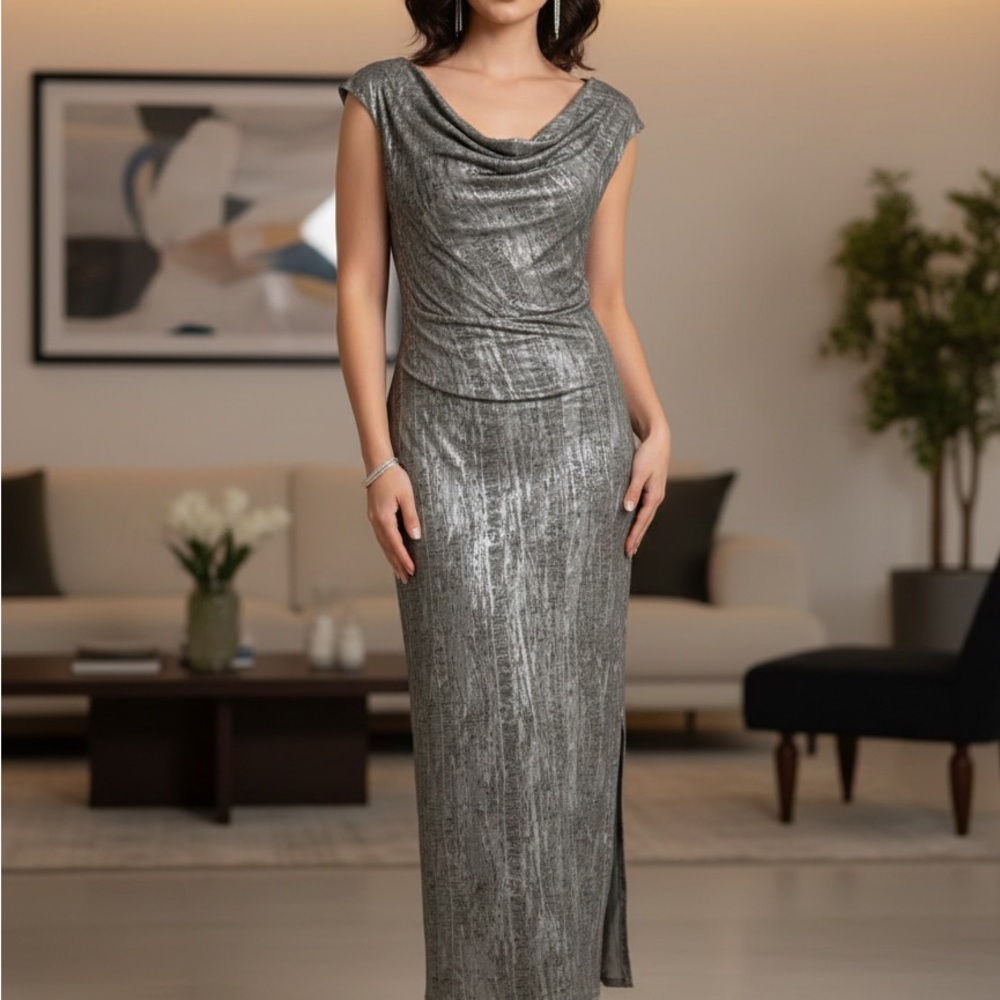 Elegant Silver Evening Gown